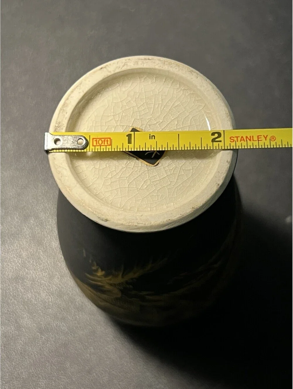 Japanese Vintage 1950s Sansui Landscape Porcelain Vase Gold On Grey Taiga, 2x6”